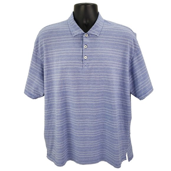 ORVIS Polo Shirt Men's XL Blue Stripe Stretch Wicking Short Sleeve Golf Casual - Picture 2 of 7